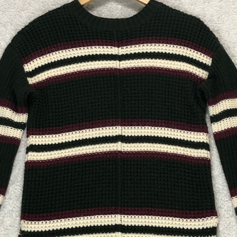 Arizona Jean Co Mens M Waffle Knit Striped‎ Sweater Green Burgundy Cream Tunic